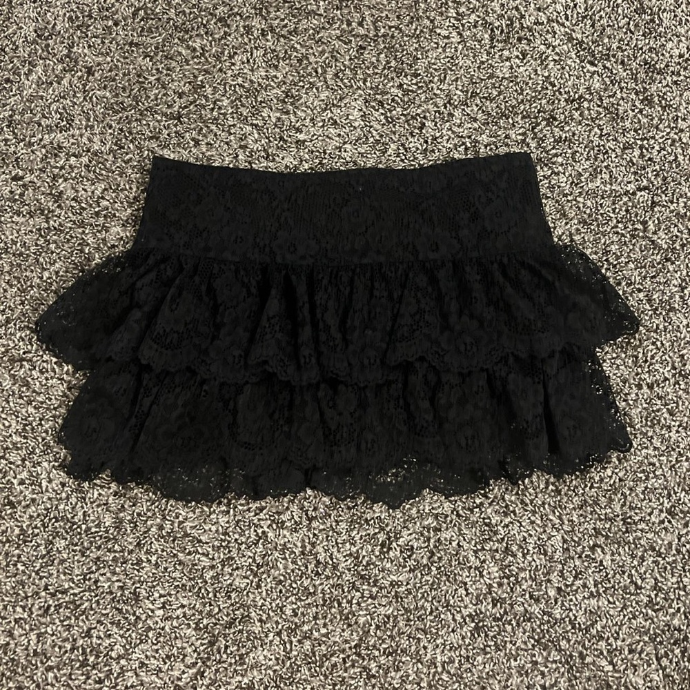 Edikted Black Lace Ruffle Mini Skirt
